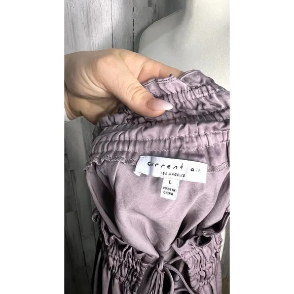 Current Air Women's Size Large Light Purple Tie Front Long Sleeve Satin Blouse - Picture 5 of 5